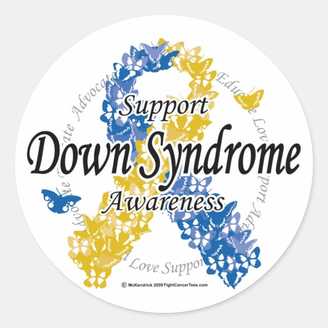 Sticker Rond Ruban du syndrome de Down des papillons 2 (Devant)