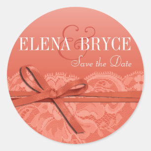 Sticker Rond Ruban et dentelle   pêche