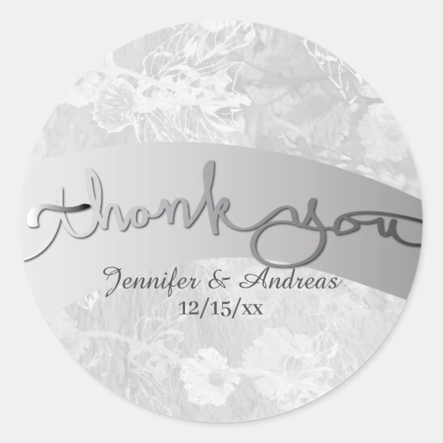 Sticker Rond Ruban fleuri Mariage "Merci" (Devant)
