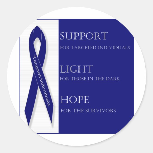 Sticker Rond Ruban Indigo. - Soutien, Lumière, Espoir. -DBI (Devant)