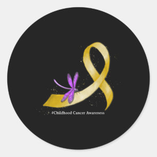 Sticker Rond Ruban Jaune Libellule Hippie Cancer Infantile M