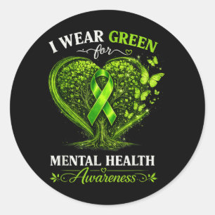 Sticker Rond Ruban Mental Health Porter Vert Santé Mentale