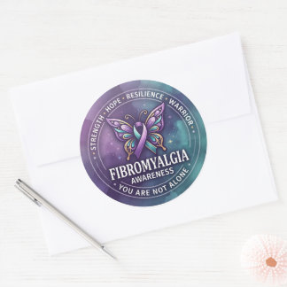 Sticker Rond Ruban papillon de sensibilisation à la fibromyalgi