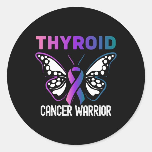 Sticker Rond Ruban papillon de sensibilisation au cancer du thy (Devant)