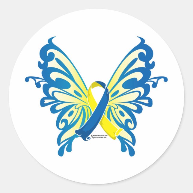 Sticker Rond Ruban papillon du syndrome de Down (Devant)