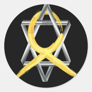 Sticker Rond Ruban "peint" de Cancer d'enfance d'or