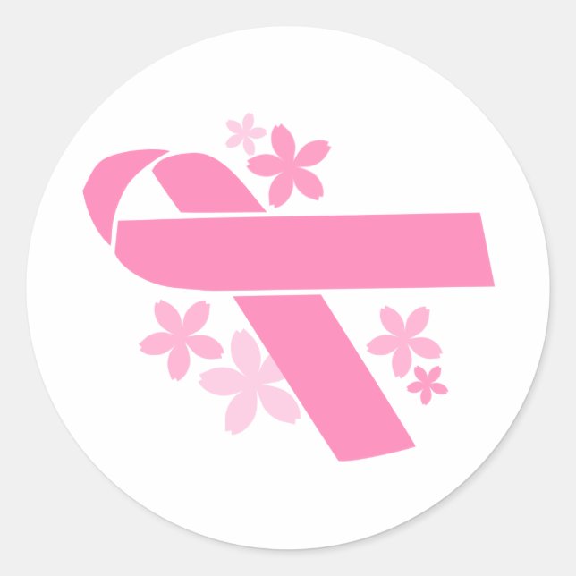 Sticker Rond Ruban rose - Sensibilisation au cancer du sein (Devant)