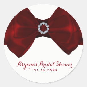 Sticker Rond Ruban rouge et diamants Bling Élégant Chic Favor