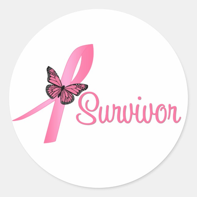 Sticker Rond Ruban survivant du cancer du sein (Devant)