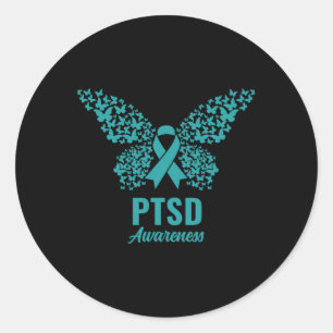 Sticker Rond Ruban turquoise Avec Papillons - Sensibilisation P