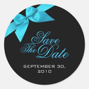 Sticker Rond Ruban Turquoise Enregistrer La Date Annonce Mariag