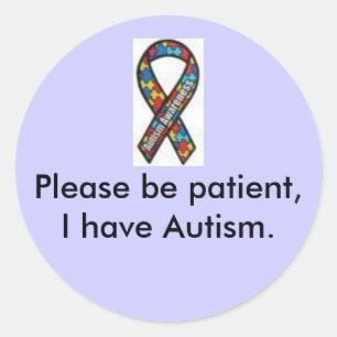 Sticker Rond ruban, veuillez patienter, j'ai l'autisme. autocol