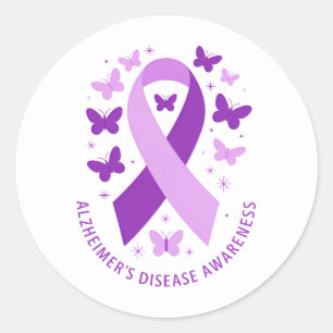 Sticker Rond Ruban Violet de Sensibilisation à la Maladie d'Alz