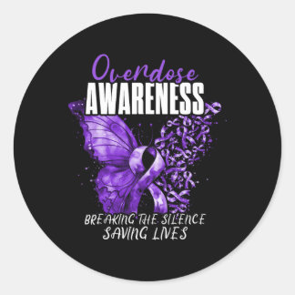 Sticker Rond Ruban Violet de Sensibilisation au Surdosage Dépen