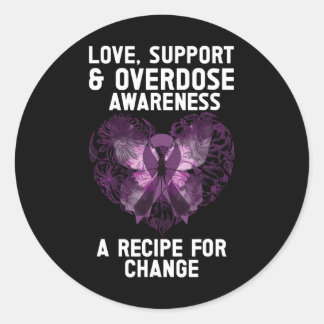 Sticker Rond Ruban Violet de Sensibilisation au Surdosage Drogu