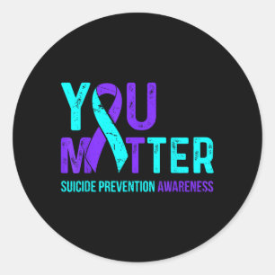 Sticker Rond Ruban violet sarcelle de sensibilisation à la prév