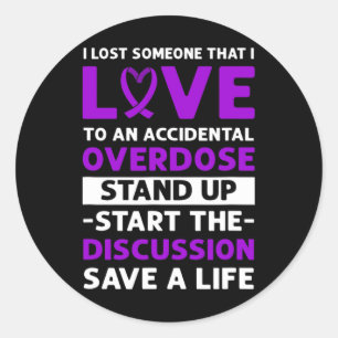 Sticker Rond Ruban Violet. Sensibilisation aux surdoses acciden