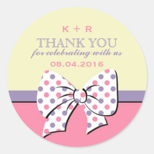 Sticker Rond Rubans et vaches Pois rose jaune