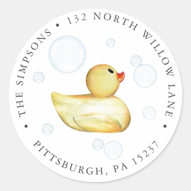 Sticker Rond Rubber Duck Baby shower Adresse de retour (Devant)