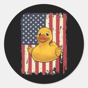 Sticker Rond Rubber Duck Usa Drapeau Fête de l'Indépendance Bai