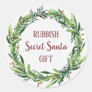 Sticker Rond Rubbish Secret Père Noël Cadeau Floral Wreath Funn