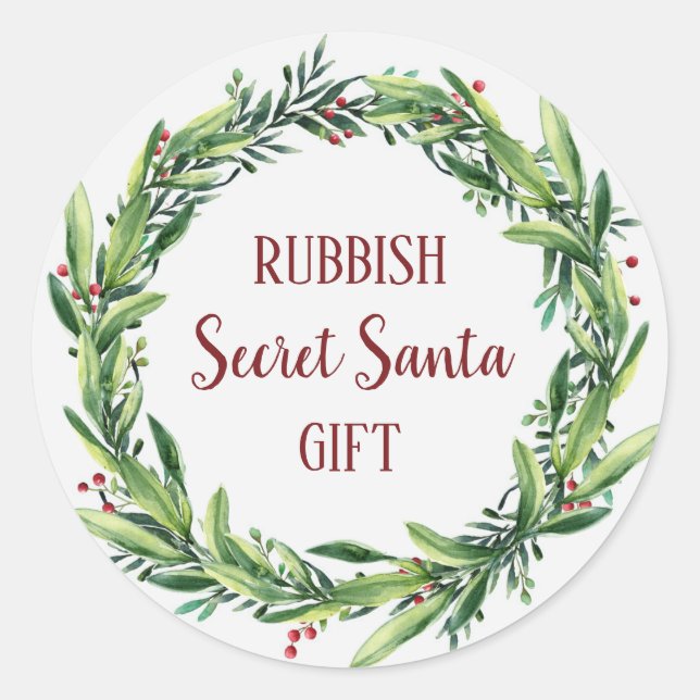 Sticker Rond Rubbish Secret Père Noël Cadeau Floral Wreath Funn (Devant)
