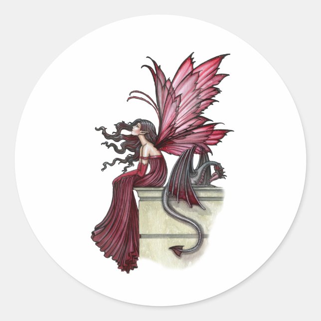 Sticker Rond Ruby Gothic Red Fairy and Dragon (Devant)