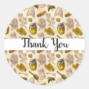 Sticker Rond Ruche d'abeilles à miel Vintage Naturel Organique 