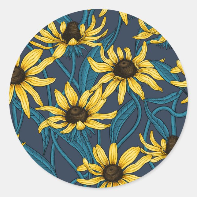 Sticker Rond Rudbekia jaune sur la marine (Devant)
