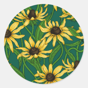 Sticker Rond Rudbekia jaune sur vert foncé