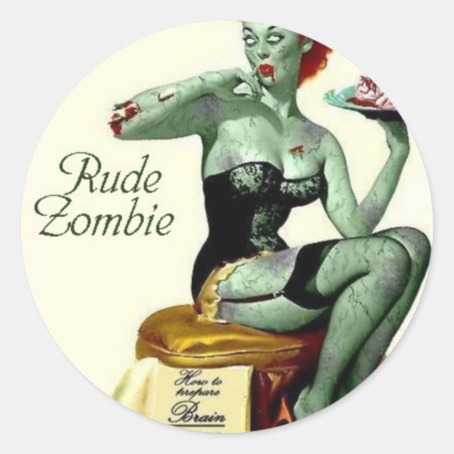 Sticker Rond Rude Zombie "La première bouchée" (Devant)
