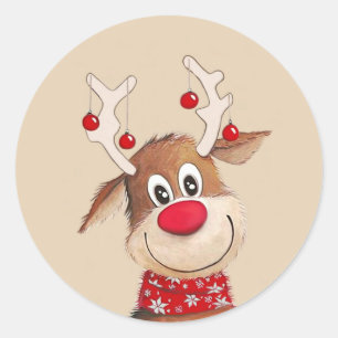 Sticker Rond Rudolph the Reindeer Christmas Art