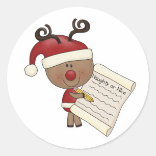 Sticker Rond Rudy Reindeer Naughty ou Nic