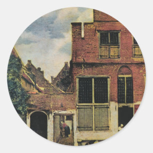 Sticker Rond Rue de Johannes Vermeer à Delft (vers 1660)