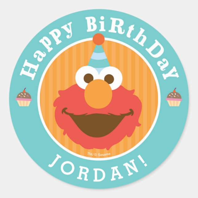 Sticker Rond Rue Sésame | Elmo - Cupcake & Confetti Anniversair (Devant)