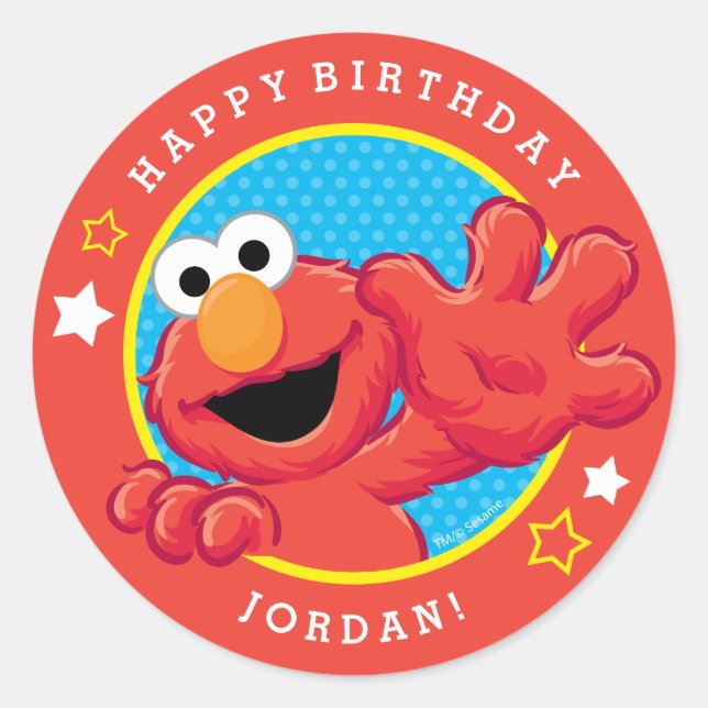 Sticker Rond Rue Sésame | Elmo - Polka Dot & Stars Anniversaire (Devant)