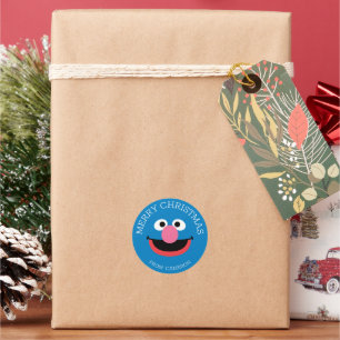 Sticker Rond Rue Sésame   Grover Joyeux cadeau de Noël