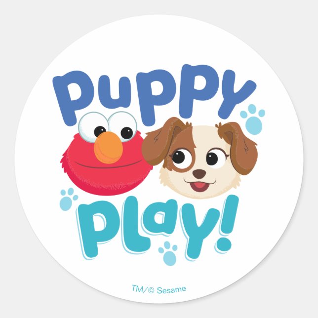 Sticker Rond Rue Sésame | Puppy Play Elmo & Tango (Devant)