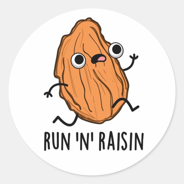 Sticker Rond Run N Raisin Funny Food Pun (Devant)