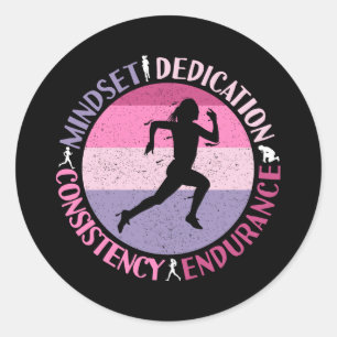 Sticker Rond Running Mindset - Citation d'endurance de la fille