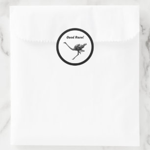 Sticker Rond Running Ostrich Ink Sketch, Athlete Cool Oiseaux