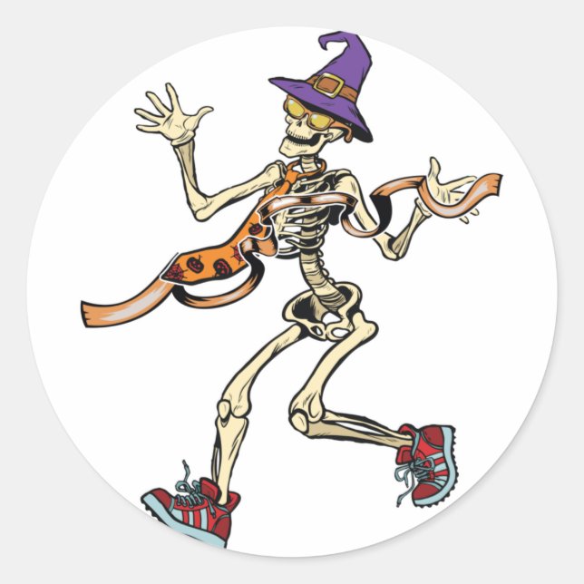Sticker Rond Running Skeleton Halloween Funny Runners Sport (Devant)