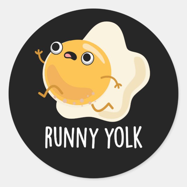 Sticker Rond Runny Yolk Funny Food Oeuf Pun Dark BG (Devant)