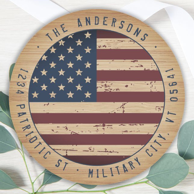 Sticker Rond Russe American Flag - Adresse de retour militaire (Créateur téléchargé)