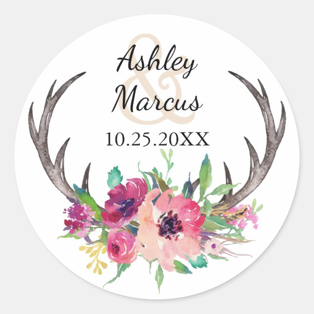 Sticker Rond Russe Antlers Boho Floral Allure Mariage (Devant)