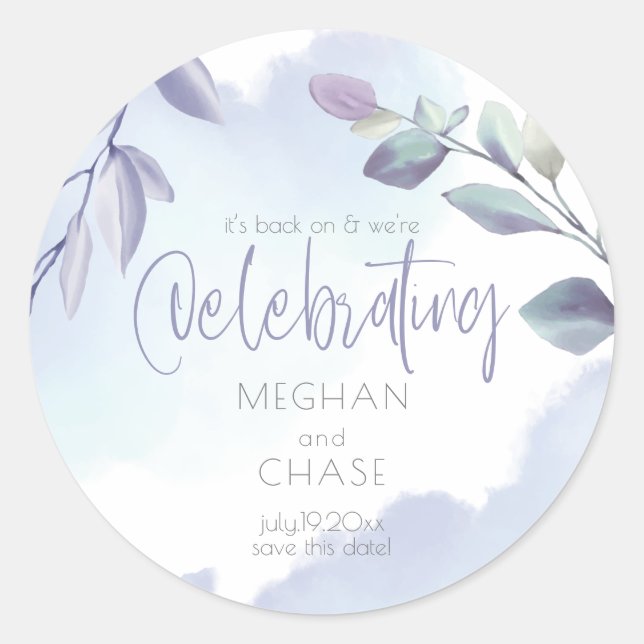 Sticker Rond Russe aquarelle Aqua Lilac Feuilles (Devant)