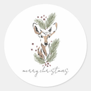 Sticker Rond Russe aquarelle Cerf Joyeux Noël
