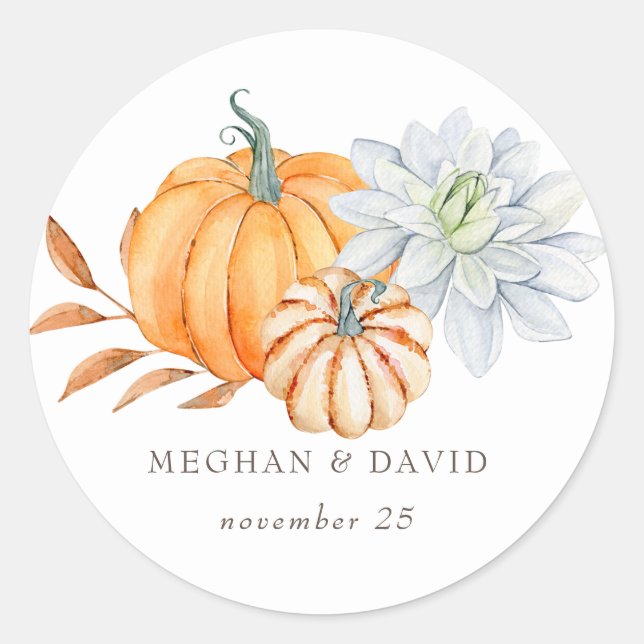 Sticker Rond Russe Aquarelle Citrouille orange Mariage de autom (Devant)