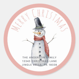 Sticker Rond Russe aquarelle Joyeux Noël Snowman Famille