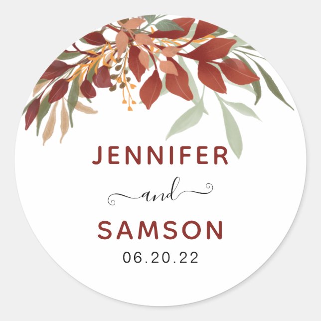 Sticker Rond Russe Aquarelle Mariage de automne de Bohême (Devant)